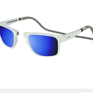 CliC  white frame blue lens Sunglasses size S-L. Polarized 100%UV 400 adjustable